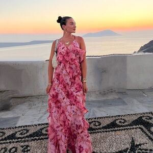MISA LOS ANGELES pink ruffle Damita maxi dress